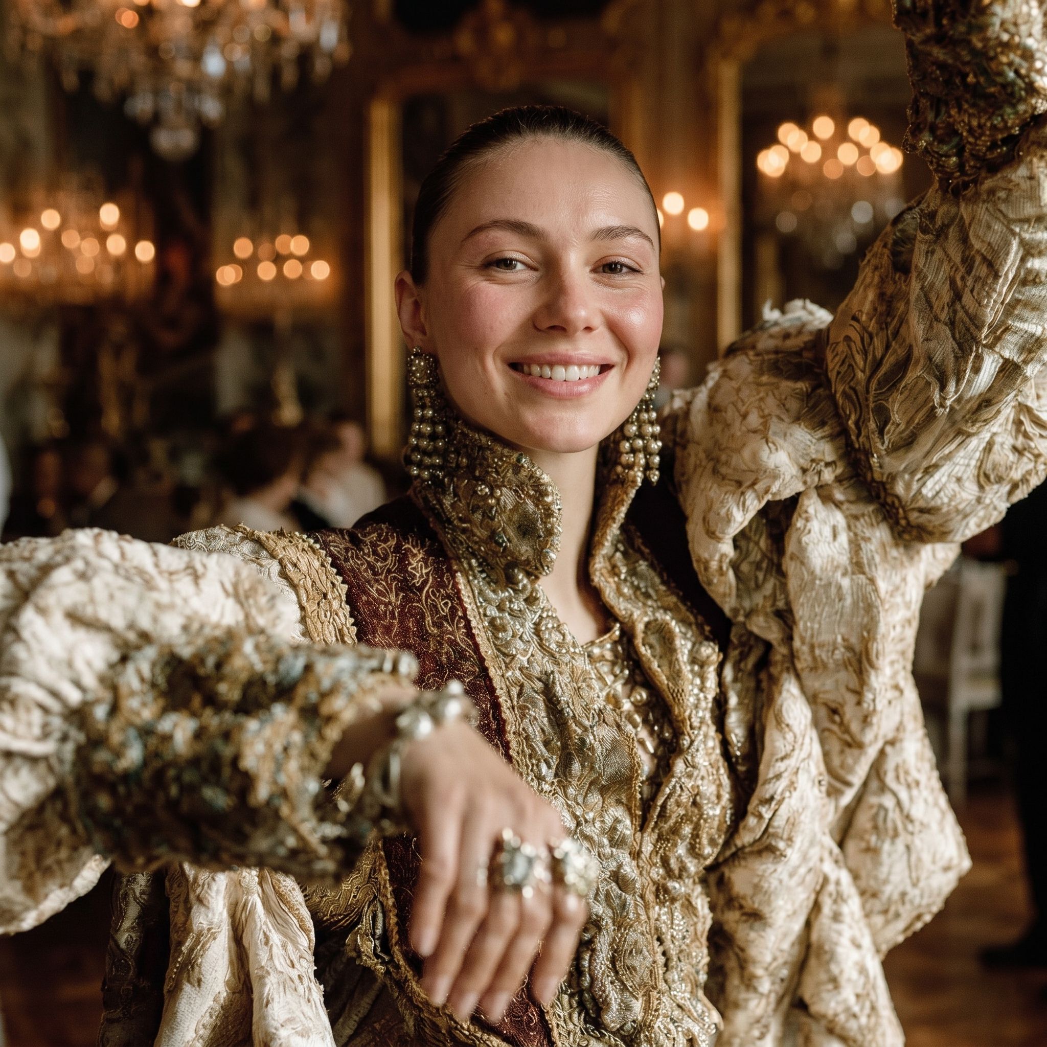 Luxury jewellery campaign in a candlelit baroque dinner setting with cinematic art direction.