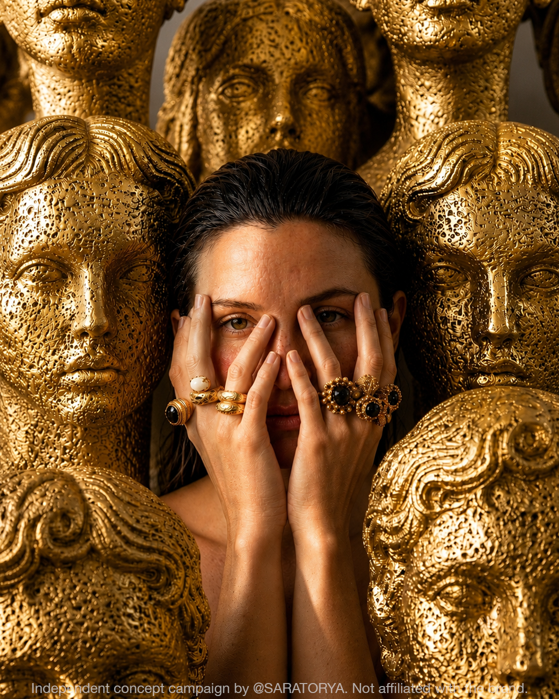 Sculptural gold jewellery campaign