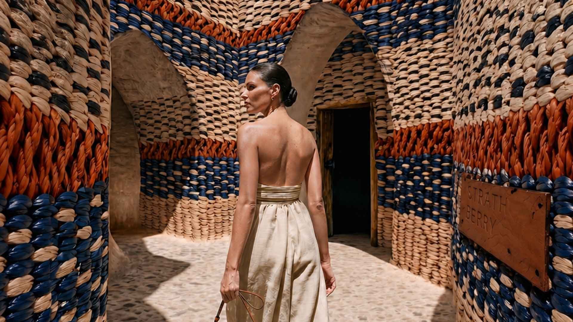 Campaña de bolsos de rafia tejida
